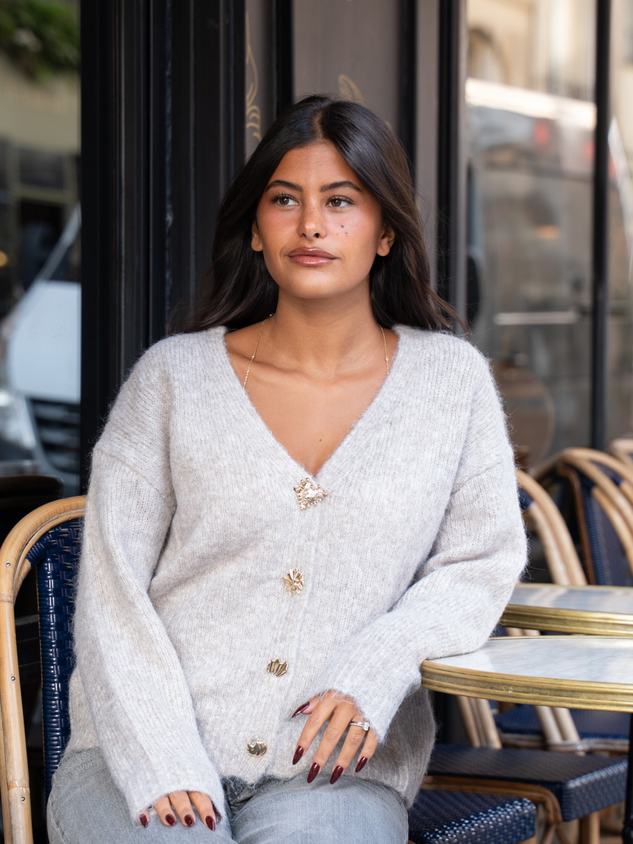 Gilet sable à boutons bijoux dorés – Yaëlli Paris