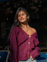 Gilet 2 en 1 burgundy à boutons bijoux dorés – Yaëlli Paris