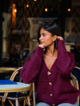 Gilet 2 en 1 burgundy à boutons bijoux dorés – Yaëlli Paris