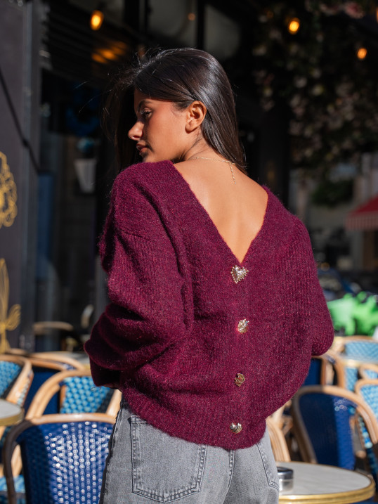 Gilet 2 en 1 burgundy à boutons bijoux dorés – Yaëlli Paris