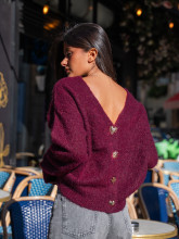 Gilet 2 en 1 burgundy à boutons bijoux dorés – Yaëlli Paris
