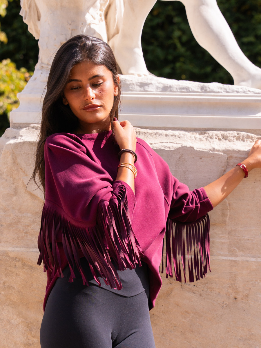 SWEAT CASUAL SOPHISTIQUÉ À FRANGES - BURGUNDY | Yaëlli Paris