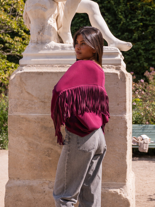 SWEAT CASUAL SOPHISTIQUÉ À FRANGES - BURGUNDY | Yaëlli Paris