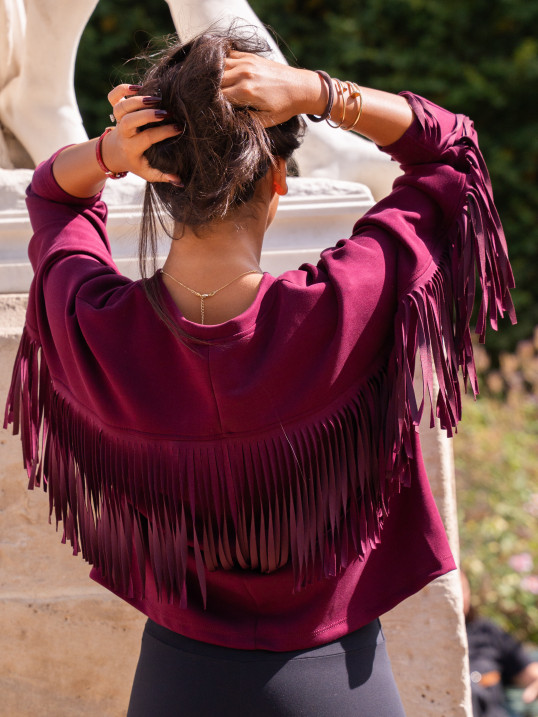 SWEAT CASUAL SOPHISTIQUÉ À FRANGES - BURGUNDY | Yaëlli Paris