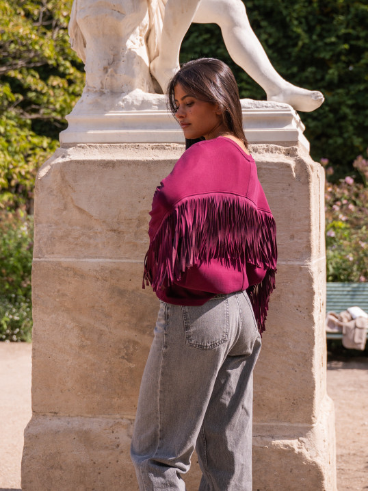 SWEAT CASUAL SOPHISTIQUÉ À FRANGES - BURGUNDY | Yaëlli Paris