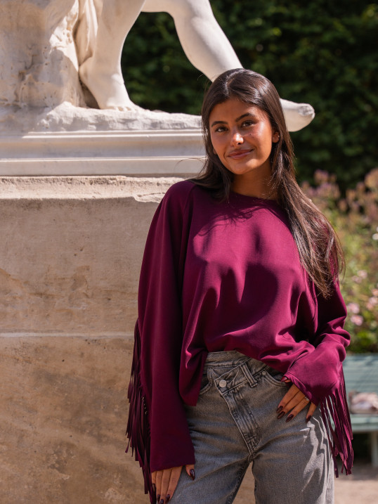 SWEAT CASUAL SOPHISTIQUÉ À FRANGES - BURGUNDY | Yaëlli Paris
