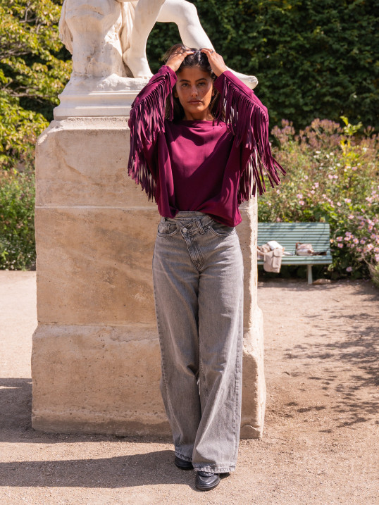 SWEAT CASUAL SOPHISTIQUÉ À FRANGES - BURGUNDY | Yaëlli Paris