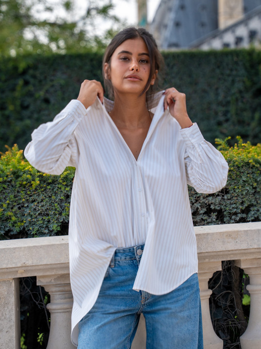 Chemise femme rayée avec message dos – Yaëlli Paris