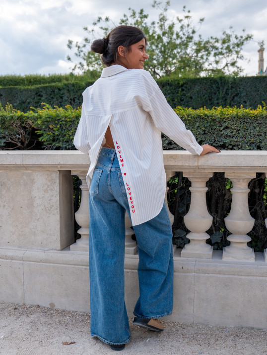 Chemise femme rayée avec message dos – Yaëlli Paris