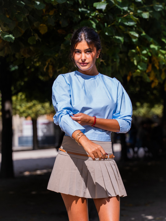 Chemise dos nu femme coton bleu celeste – Yaëlli Paris