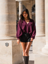 Sweat oversize premium col V femme sportwear chic – BURGUNDY | Yaëlli Paris