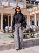 SWEAT CASUAL SOPHISTIQUÉ À FRANGES - NOIR | Yaëlli Paris