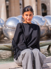SWEAT CASUAL SOPHISTIQUÉ À FRANGES - NOIR | Yaëlli Paris