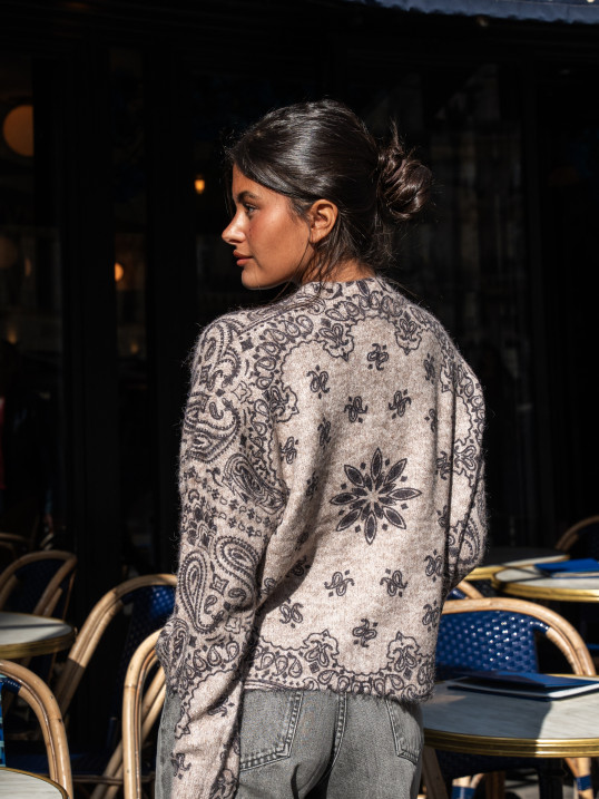 Pull taupe imprimé cachemire – Yaëlli Paris