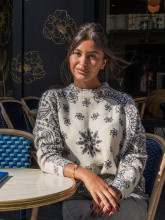 Pull femme imprimé cachemire écru et anthracite – Yaëlli Paris