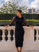 Robe longue côtelée noire avec manches bombers – Yaëlli Paris
