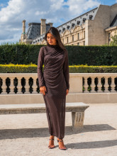 Robe longue noire en tulle à pois – Yaëlli Paris