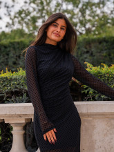 Robe longue noire en tulle à pois – Yaëlli Paris
