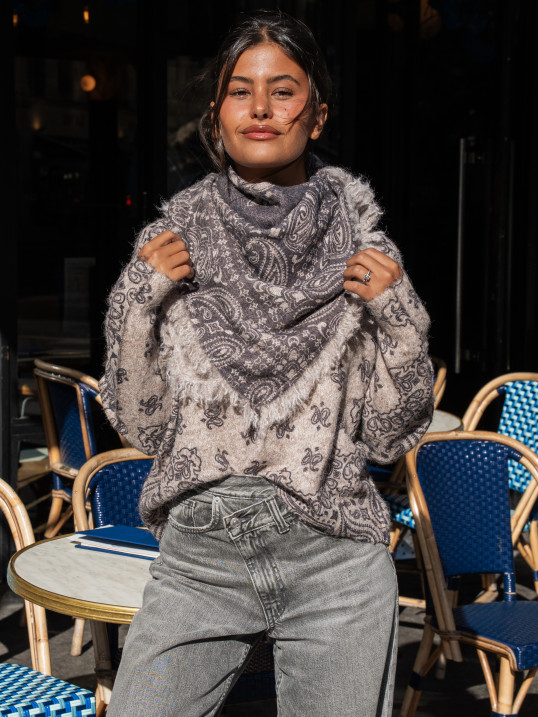 Écharpe motif cachemire taupe & anthracite – Yaëlli Paris