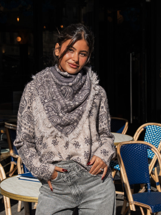 Écharpe motif cachemire taupe & anthracite – Yaëlli Paris
