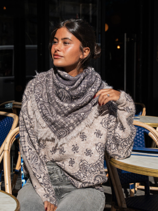 Écharpe motif cachemire taupe & anthracite – Yaëlli Paris