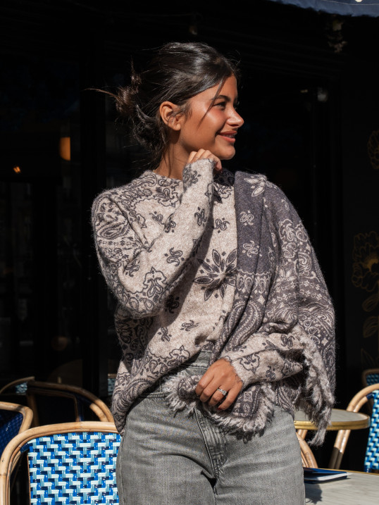 Écharpe motif cachemire taupe & anthracite – Yaëlli Paris